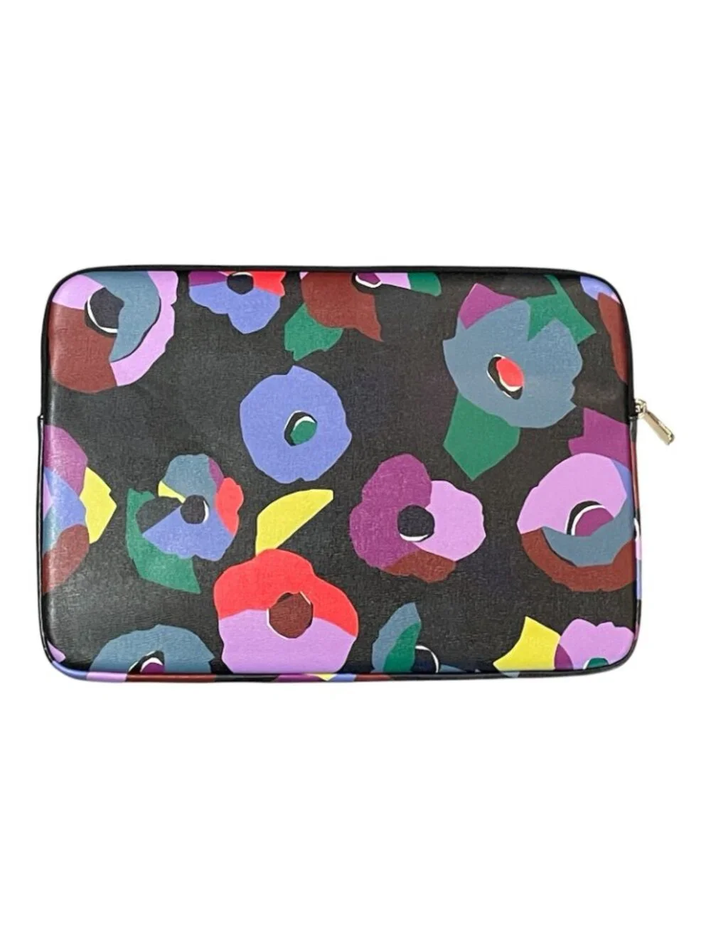 Kate Spade Saffiano Leather Laptop Sleeve Black Multi Floral Print EUC